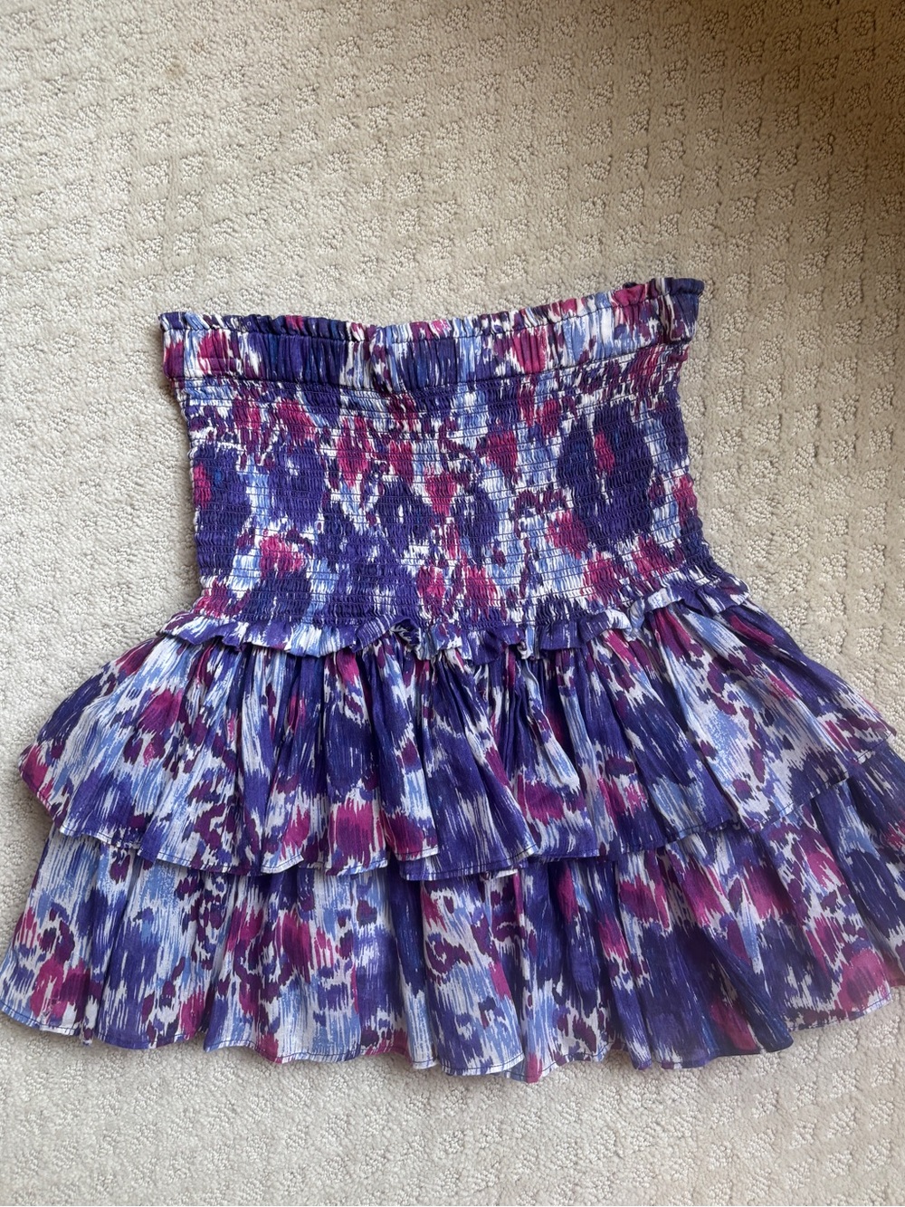 Isabel Etoile Marat Smocked Ruffled Mini Skirt in Purple Floral Print